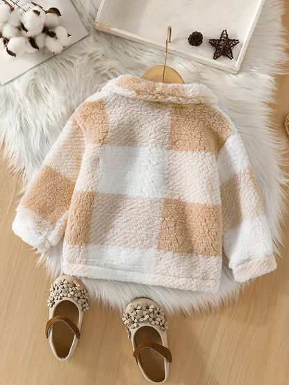 NORA - Chaqueta infantil de forro polar ligera con patrón a cuadros