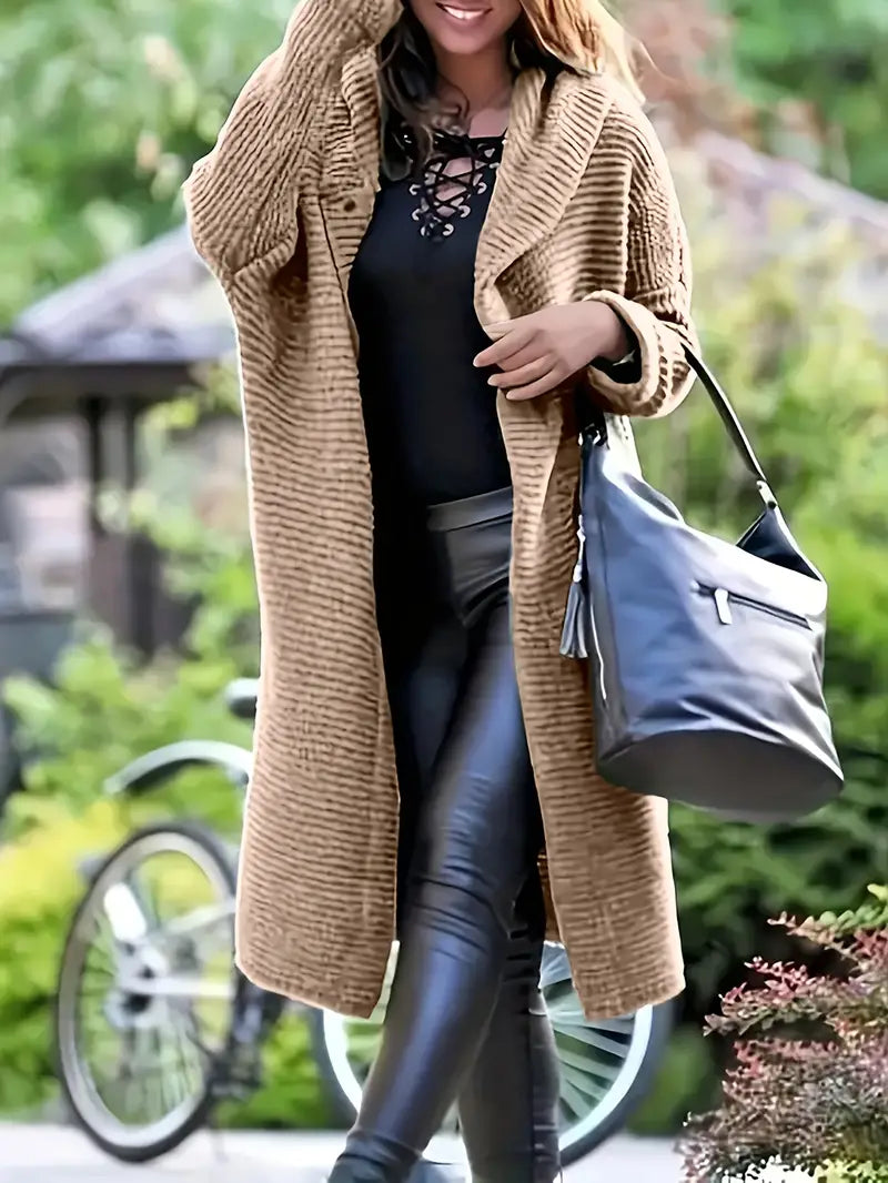 LISBETH - Cárdigan largo de punto con capucha para mujer