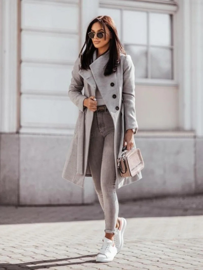 Alessia - Abrigo trench slim fit de doble botonadura para mujer con detalles elegantes