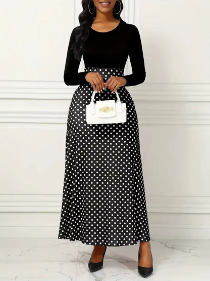 INES - Vestido maxi con estampado de lunares para mujer