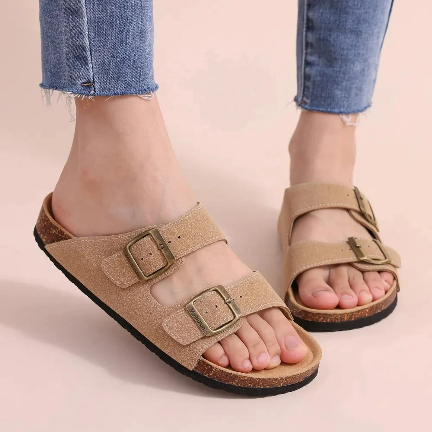 Sandalias de verano con punta abierta y doble hebilla – Calyssa