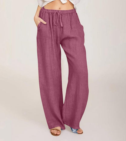 Pantalón de mujer de tiro alto y pierna recta con tejido ligero – GENEVYA