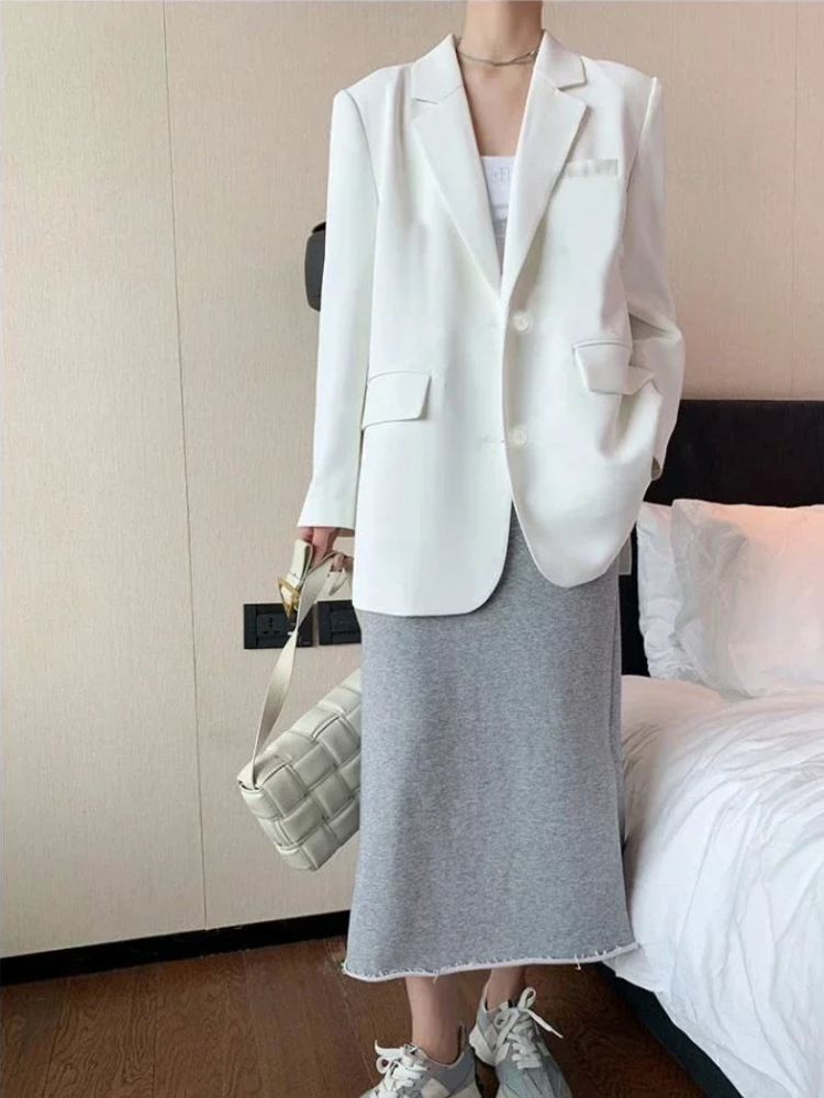 ADALAI - Blazer largo entallado con solapa y cierre de un solo botón para mujer