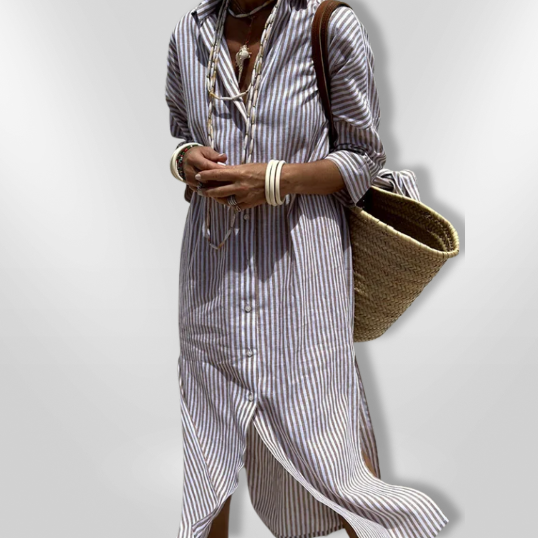 Vestido camisero midi de rayas con bolsillos – SOPHIE