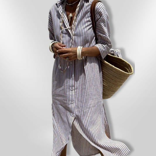 Vestido camisero midi de rayas con bolsillos – SOPHIE