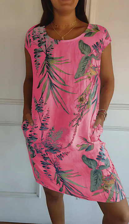 Vestido cómodo de algodón con cuello redondo y corte holgado – ELIANA