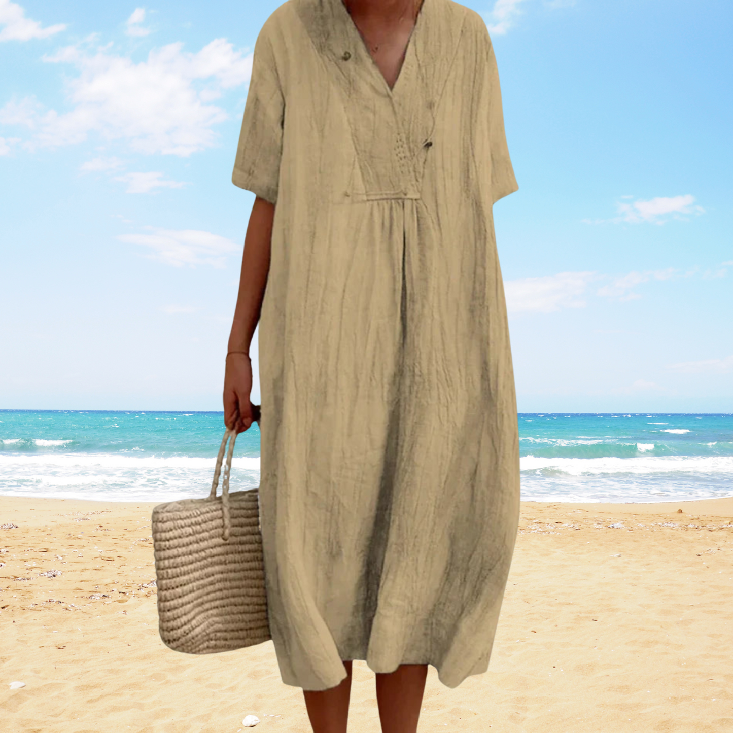 Vestido midi de verano fluido con escote en V – YSARA