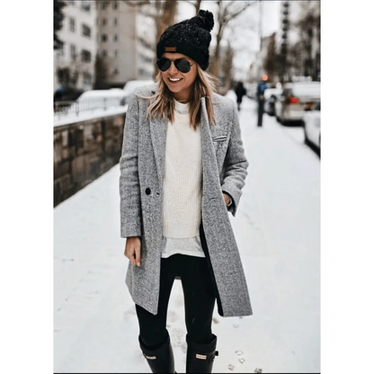 Viviana - Abrigo trenchcoat de espiga para mujer, corte medio con solapa clásica