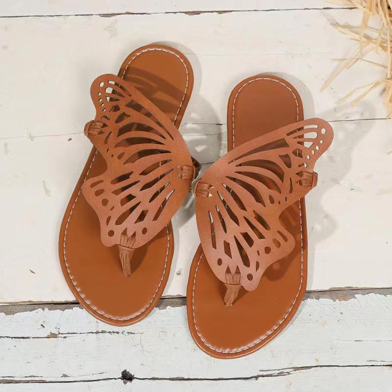 Daniella - Sandalias Vintage de Verano con Estilo Planas Cómoda con Diseño de Alas de Mariposa, Zapatillas Planas para Exterior