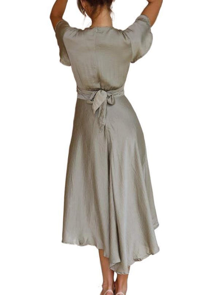 Nuria - Vestido Veraniego Romántico de Manga Corta Cuello en V Formal de Fiesta Boda Verano Primavera 2024 Para Mujer