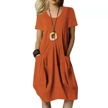 Vestido casual suelto con mangas cortas y bolsillos – LIA