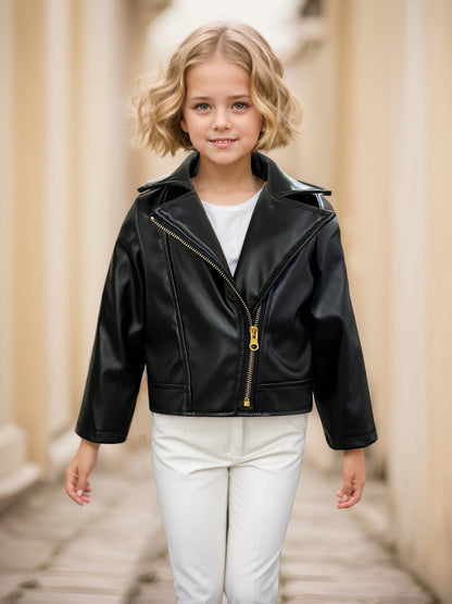 NADIA - Chaqueta de cuero PU con cuello invertido y cremallera diagonal para primavera y otoño