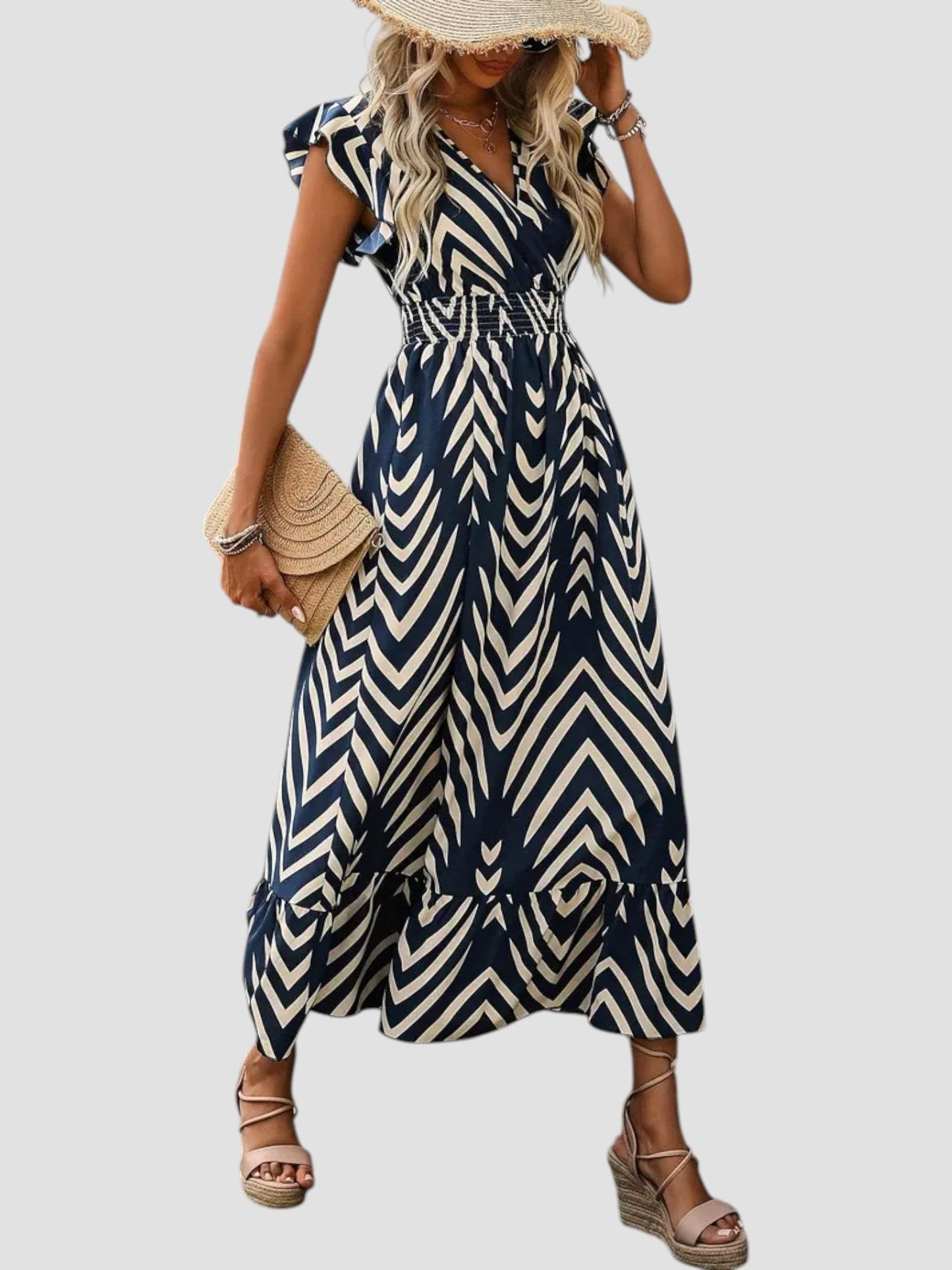 Vestido de Verano con Escote en V y Estampado Gráfico para Mujeres – DAMARIS