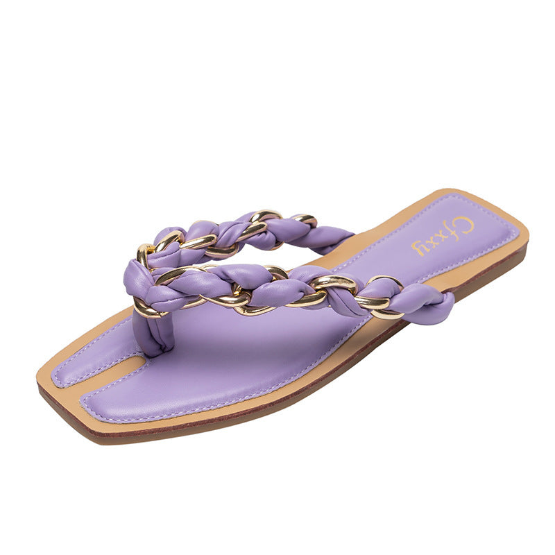 Aura - Sandalias Planas de Playa y Verano para Mujer con Cadenas Decorativas para Exterior