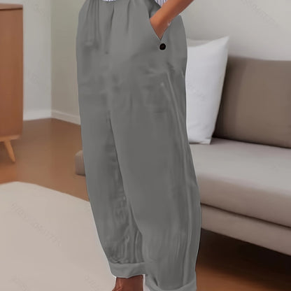 Pantalón de lino de talle alto con corte relajado para mujer – CELINA