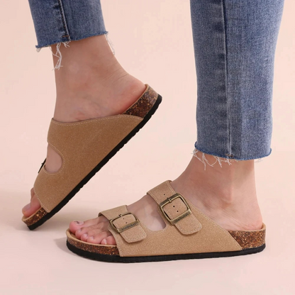 Sandalias de verano con punta abierta y doble hebilla – Calyssa