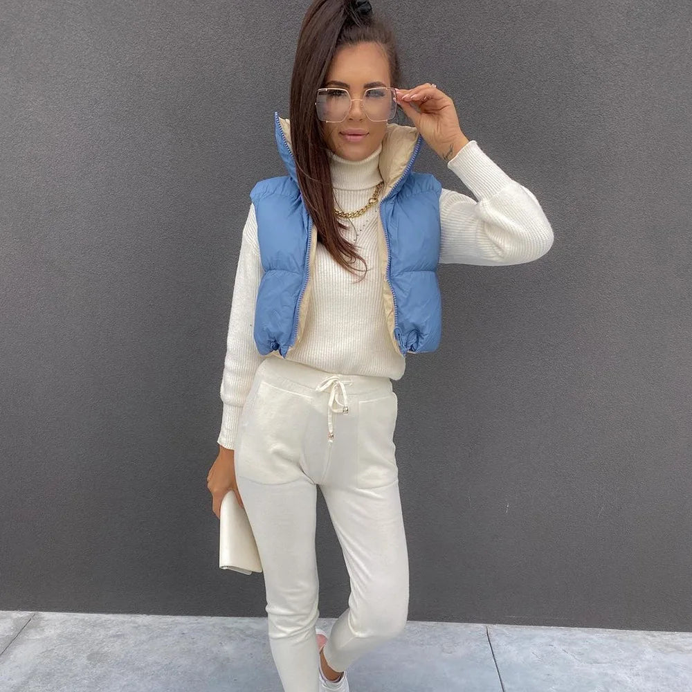 CAMERON - Chaleco acolchado reversible moderno con cremallera frontal para mujeres