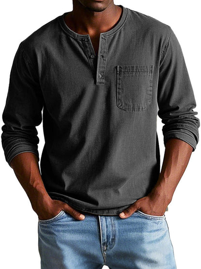 Camiseta Henley de manga larga para hombre con bolsillo en el pecho – RAVEN