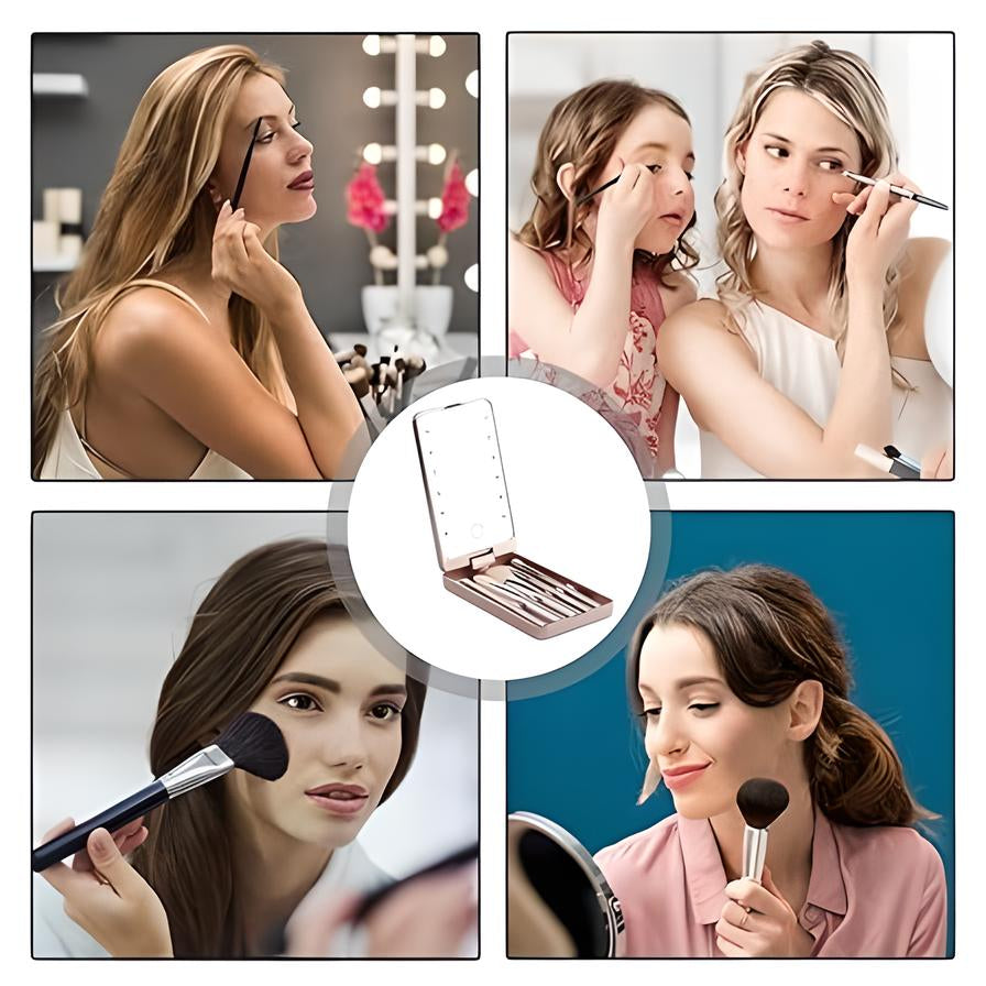 Set de brochas de maquillaje para viaje con estuche elegante – ROSALIE