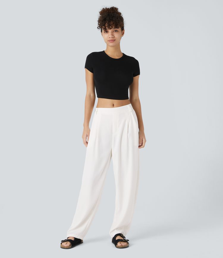 Pantalón holgado de mujer con cintura alta – CLAUDINA