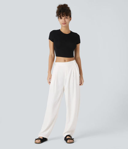 Pantalón holgado de mujer con cintura alta – CLAUDINA