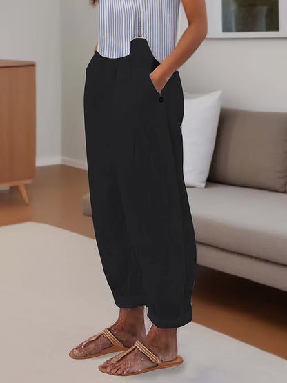 Pantalón de lino de talle alto con corte relajado para mujer – CELINA