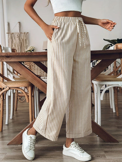 Pantalón fluido a rayas con cintura ajustable – NÉLIA