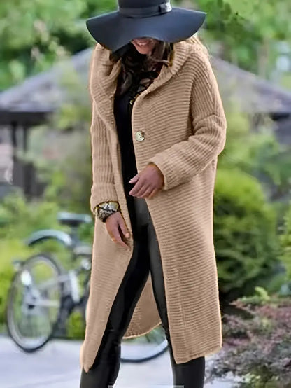 LISBETH - Cárdigan largo de punto con capucha para mujer