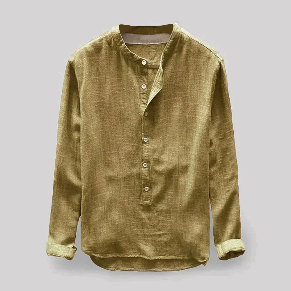 ALESKEY - Camisa casual con cuello mao para hombre