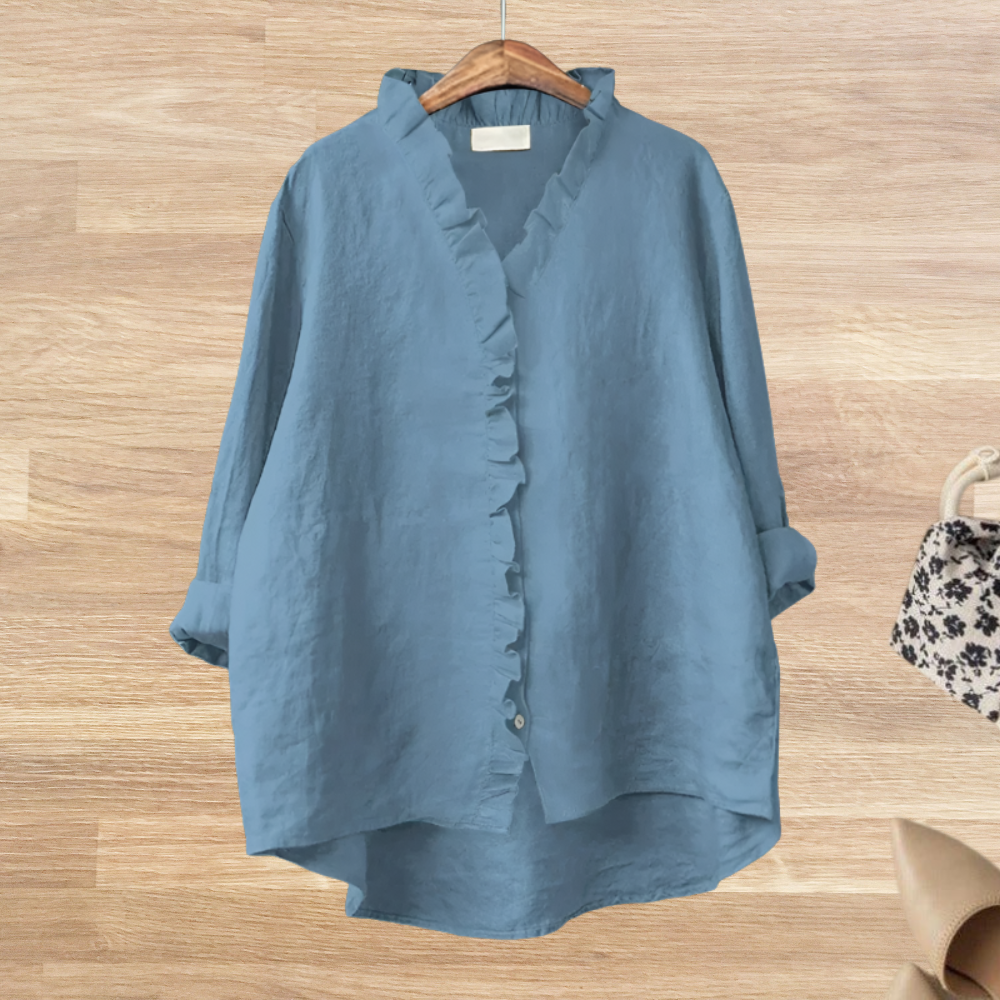 Blusa fluida con cuello de volantes para mujer – LYANA