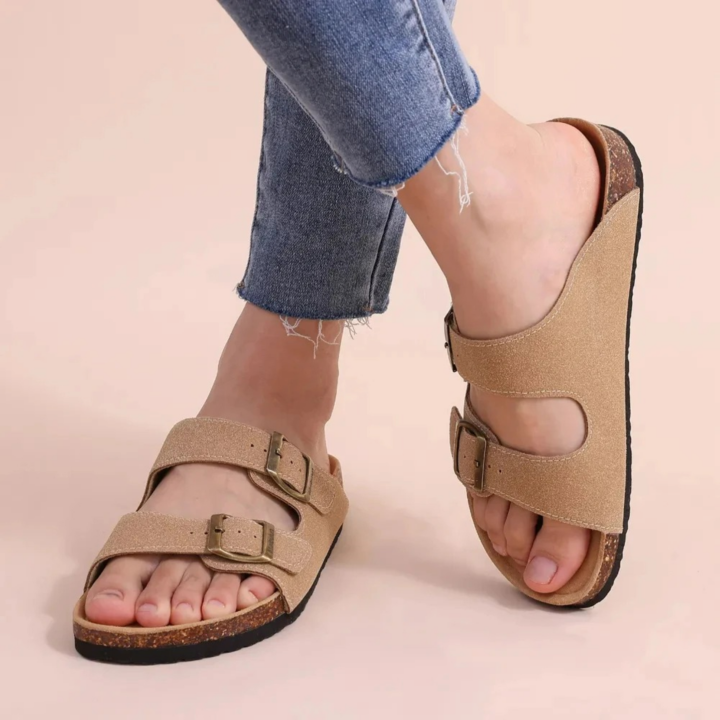 Sandalias de verano con punta abierta y doble hebilla – Calyssa