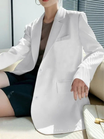 ADALAI - Blazer largo entallado con solapa y cierre de un solo botón para mujer