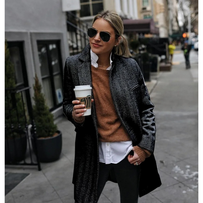 Viviana - Abrigo trenchcoat de espiga para mujer, corte medio con solapa clásica