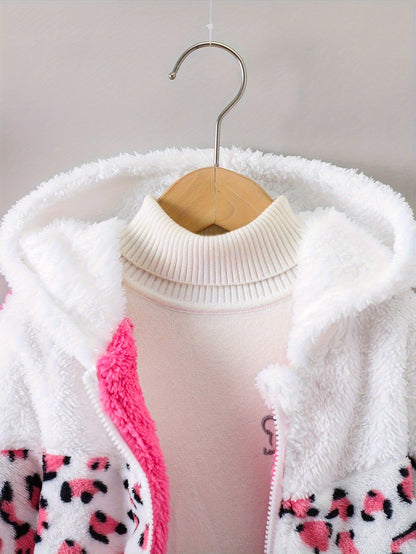 LEONA - Chaqueta con estampado de leopardo y forro de polar para niñas