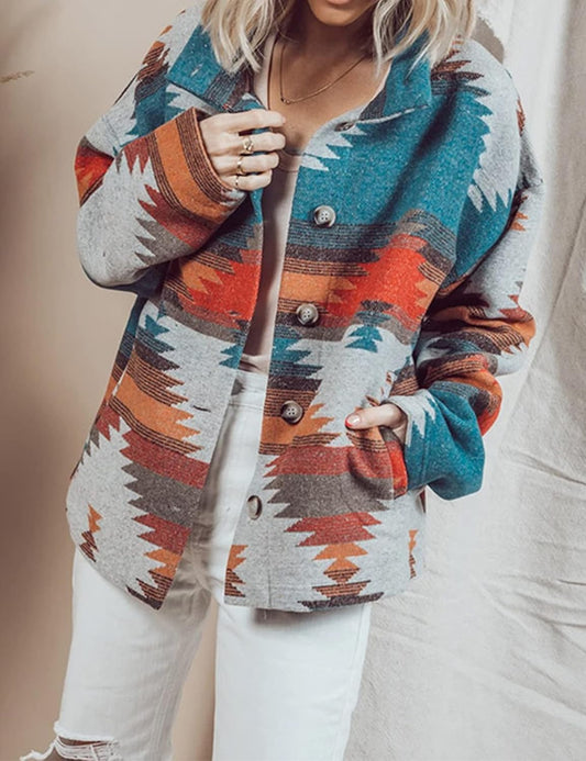 ELVIRA - Chaqueta tejida con cuello estampado para mujer