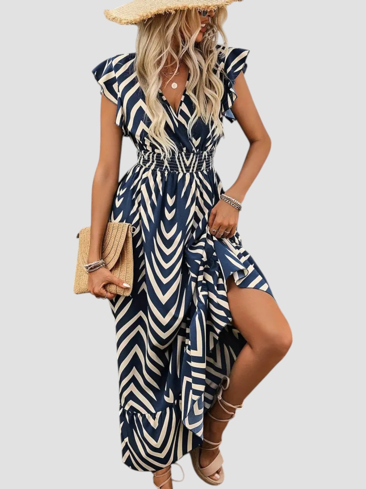 Vestido de Verano con Escote en V y Estampado Gráfico para Mujeres – DAMARIS