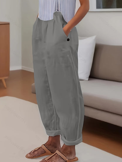 Pantalón de lino de talle alto con corte relajado para mujer – CELINA