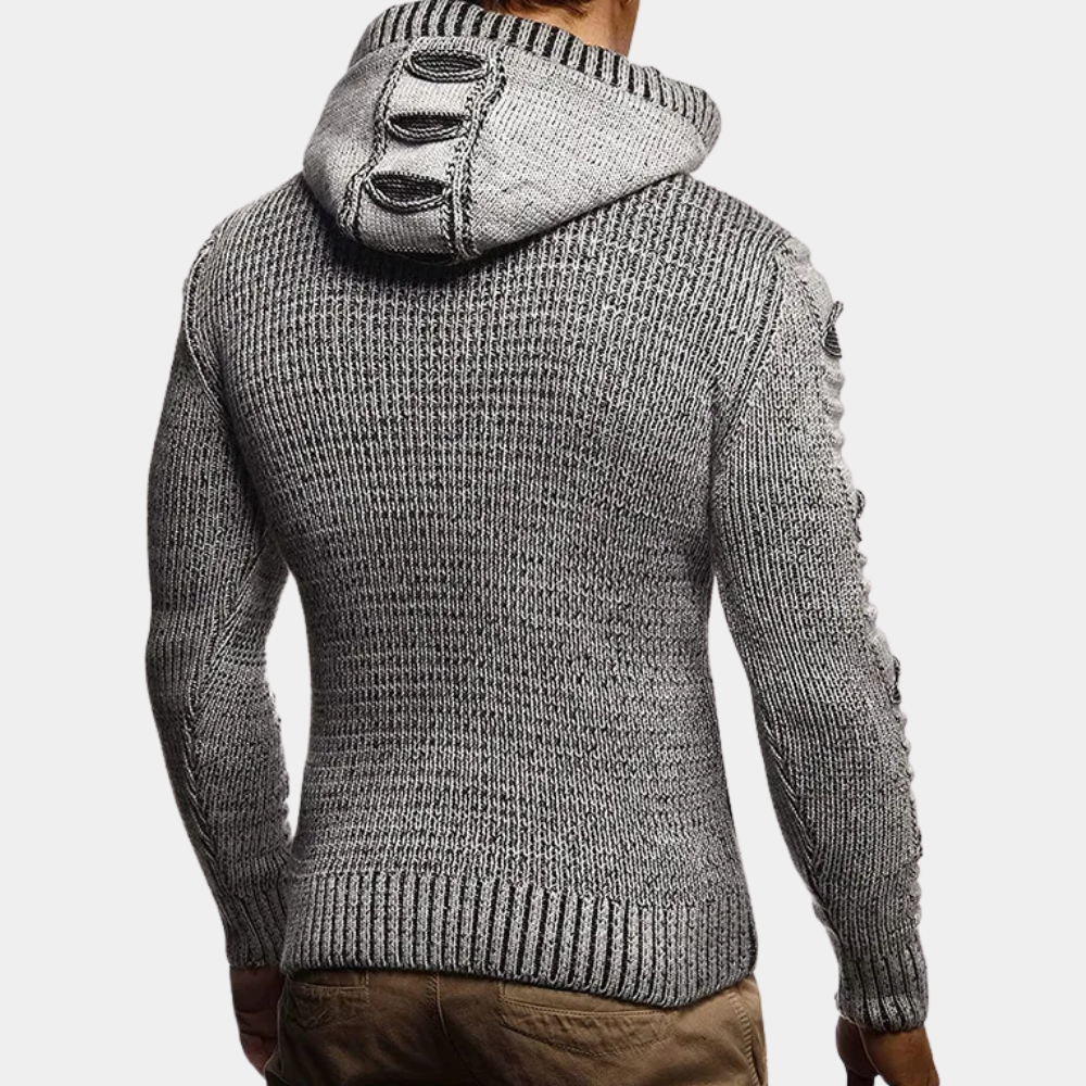 HUGGO - Sudadera de punto con capucha y botones para hombre