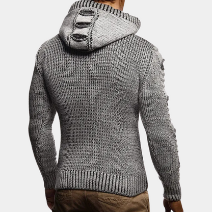 HUGGO - Sudadera de punto con capucha y botones para hombre