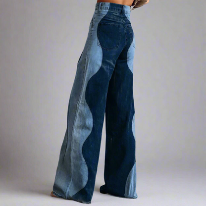 Pantalón ancho de mujer con talle alto y detalles ondulados – RHIANA