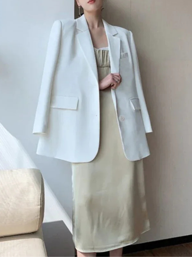 ADALAI - Blazer largo entallado con solapa y cierre de un solo botón para mujer