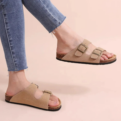 Sandalias de verano con punta abierta y doble hebilla – Calyssa