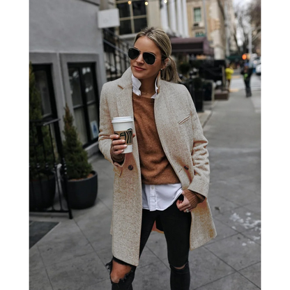 Viviana - Abrigo trenchcoat de espiga para mujer, corte medio con solapa clásica