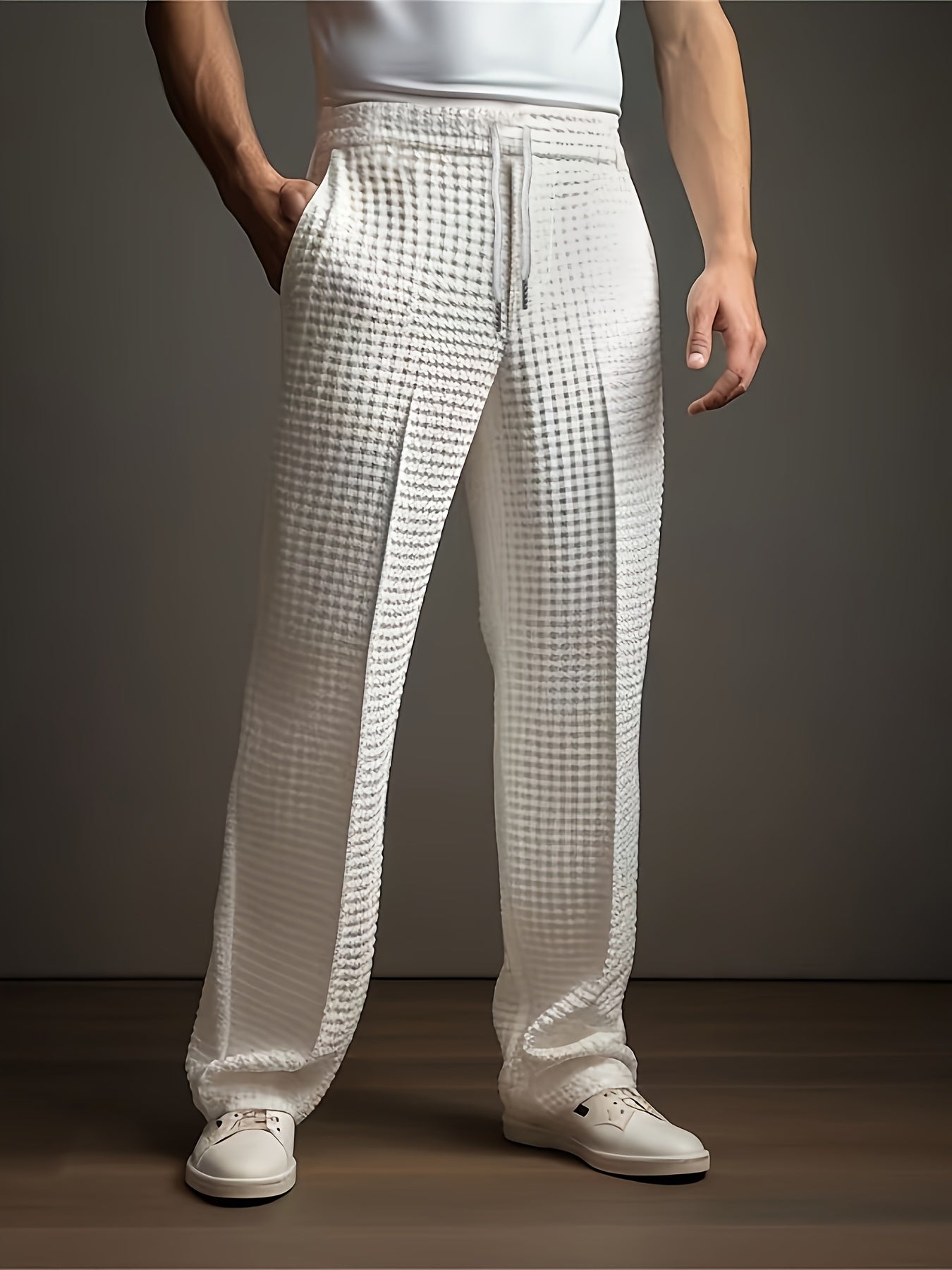 Pantalón holgado de hombre con textura y cinturilla ajustable – MANFREDO
