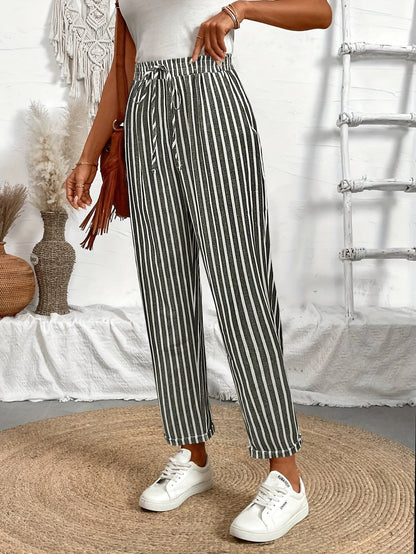 Pantalón culotte a rayas con cintura elástica – AVELINE