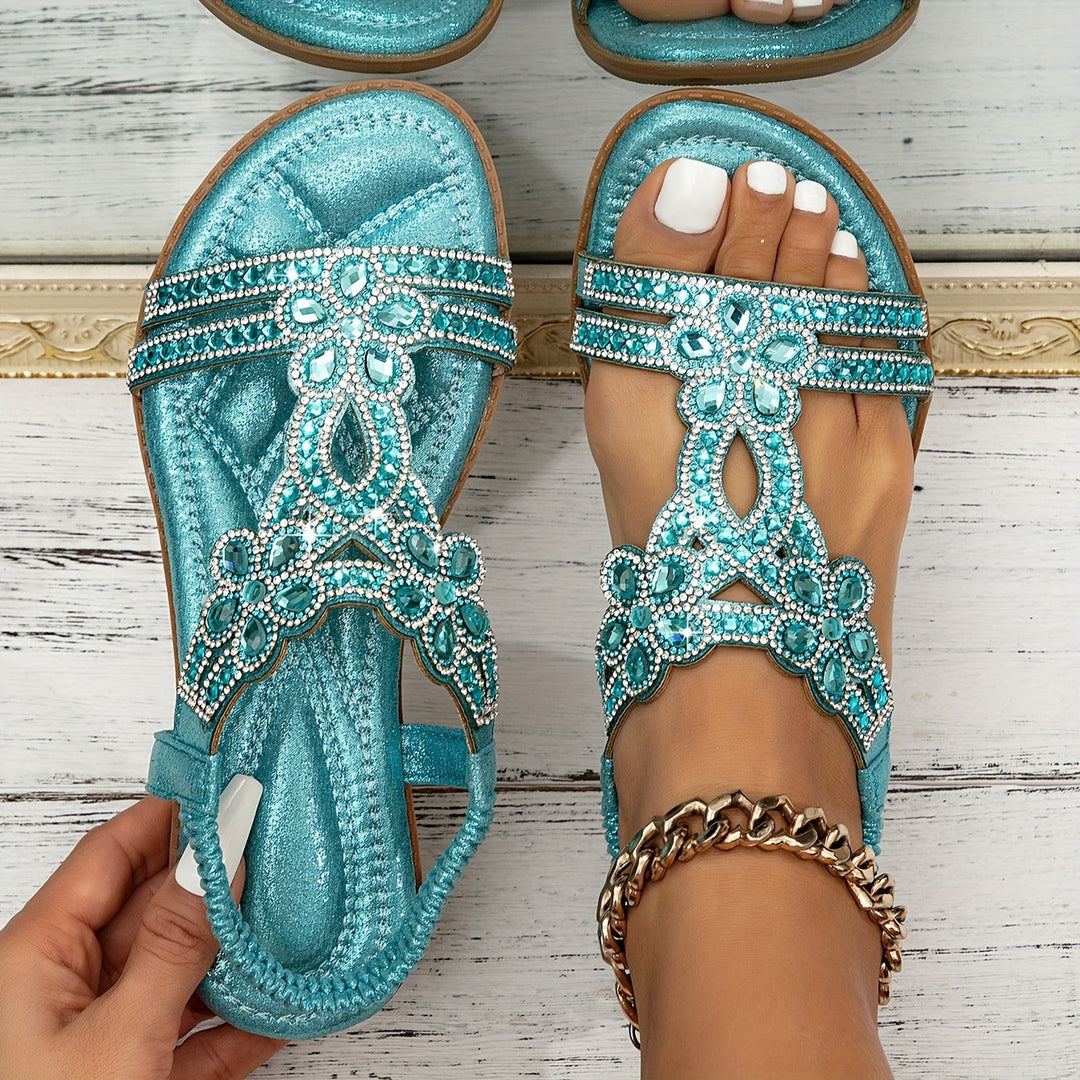 Sandalias planas con flores de strass para mujer – LYANA