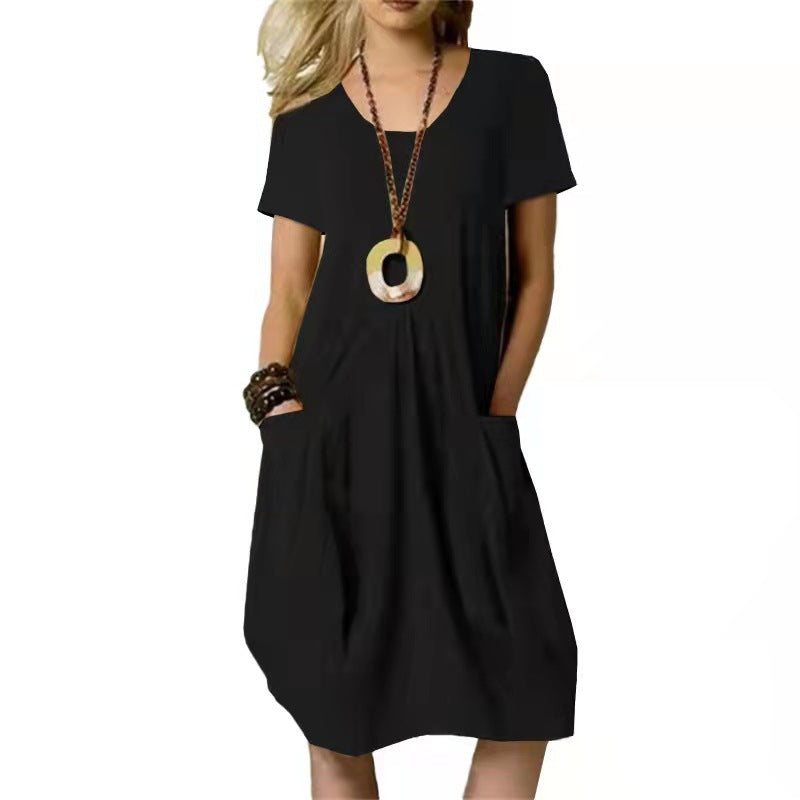 Vestido casual suelto con mangas cortas y bolsillos – LIA