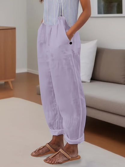 Pantalón de lino de talle alto con corte relajado para mujer – CELINA