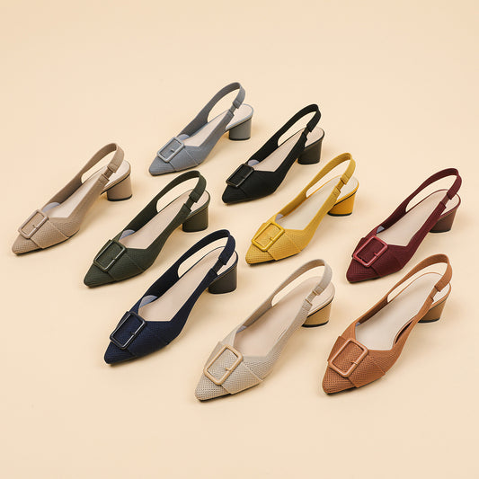 Clara - Sandalias de Tacón Alto con Punta Cerrada Fina | Hebilla y Tacón Grueso para Mujer