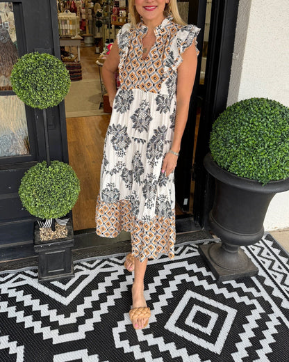 Vestido floral sin mangas con cuello de volantes para mujer – BIRGIT